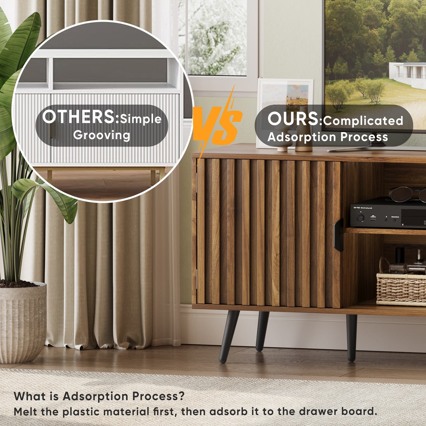 Algherohein Walnut TV Stands,Storage Cabinet and Shelf TV Console