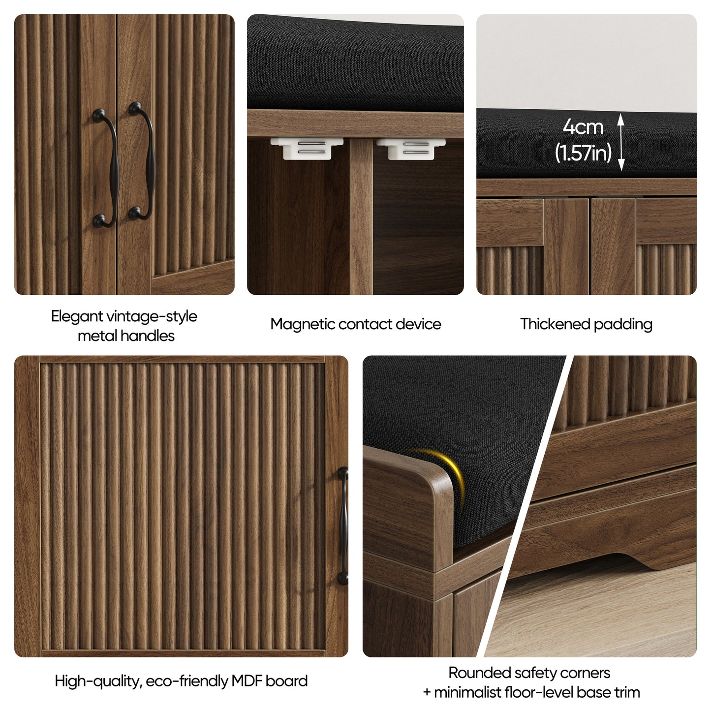 Semiocthome Shoe Bench with Storage for Entryway, Shoe Cabinet with Thick Padded Cushion, Walnut