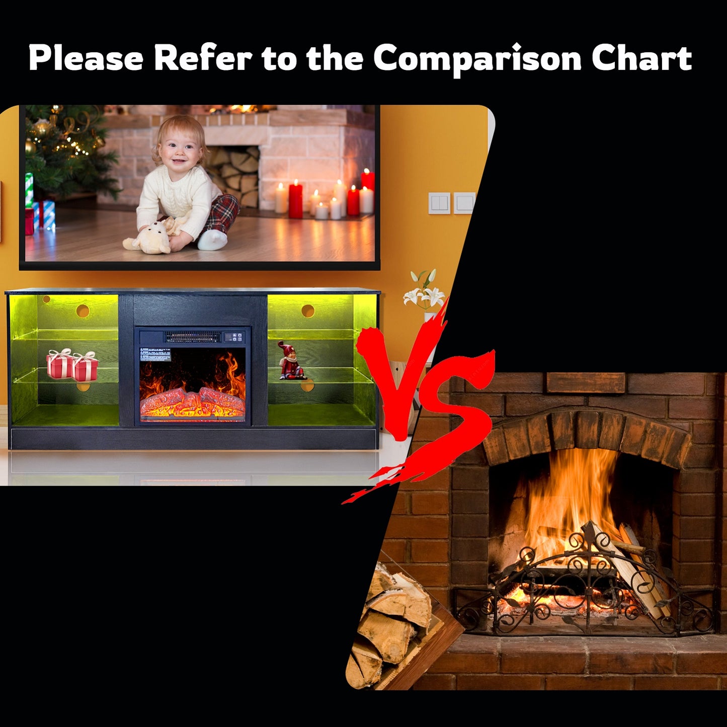 Algherohein Fireplace TV Stand for 65 inch TV,57.8in L Electric Fireplace Entertainment Center