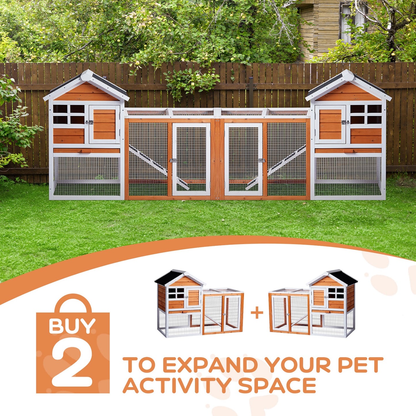 Algherohein Wood and Chicken Wire Hen Chicken Coop Rabbit Hutch Kennels House,Outdoor Nest Box,Brown