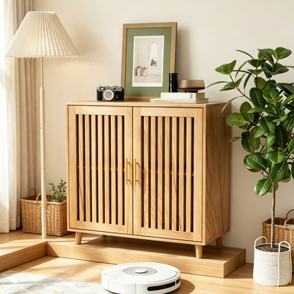 Algherohein Modern Sideboard Buffet with Slatted Barn Doors, Wood Accent Storage Consol, TV Stand, Coffee Bar for Dining Room
