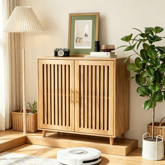 Algherohein Modern Sideboard Buffet with Slatted Barn Doors, Wood Accent Storage Consol, TV Stand, Coffee Bar for Dining Room