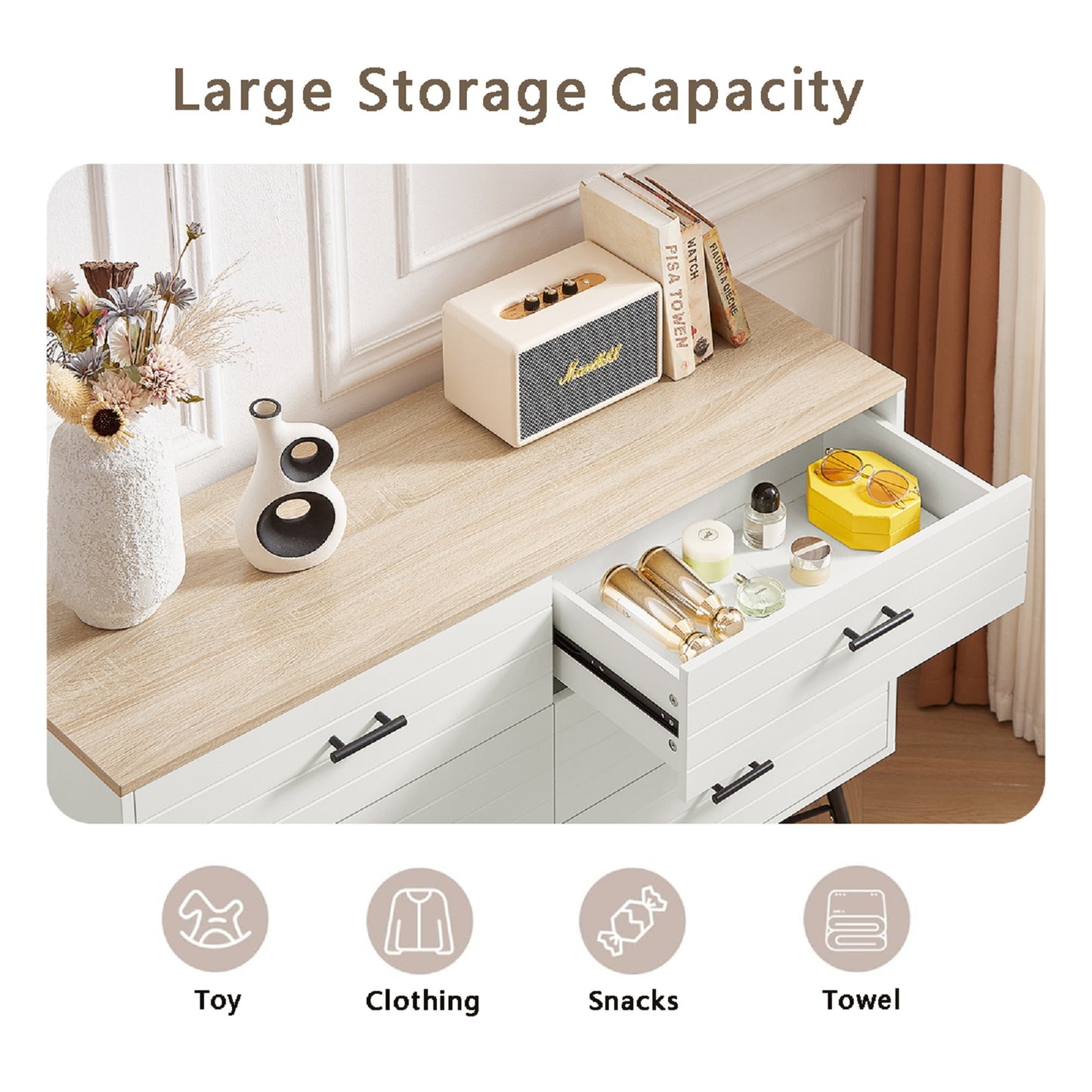 Algherohein Modern Dressers for Bedroom,Chest of 6 Drawers,Storage Cabinet for Living Room