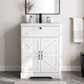 24" Bathroom Vanity with Ceramic Sink, Freestanding Bathroom Storage Cabinet with Barn Door and Flip-Down Drawer, White