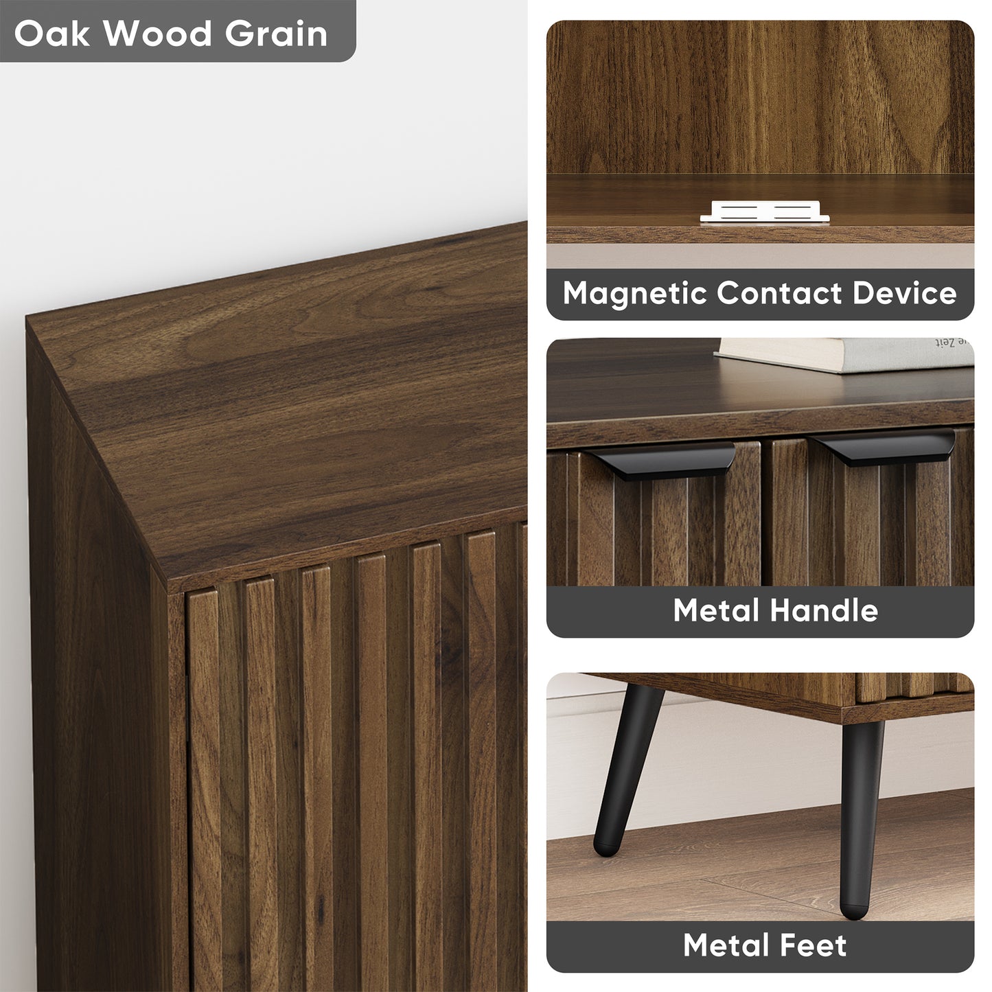 Smart FENDEE Sideboard Buffet Cabinet with Adjustable Shelf and 4 Doors,Living Room,Kitchen,Walnut