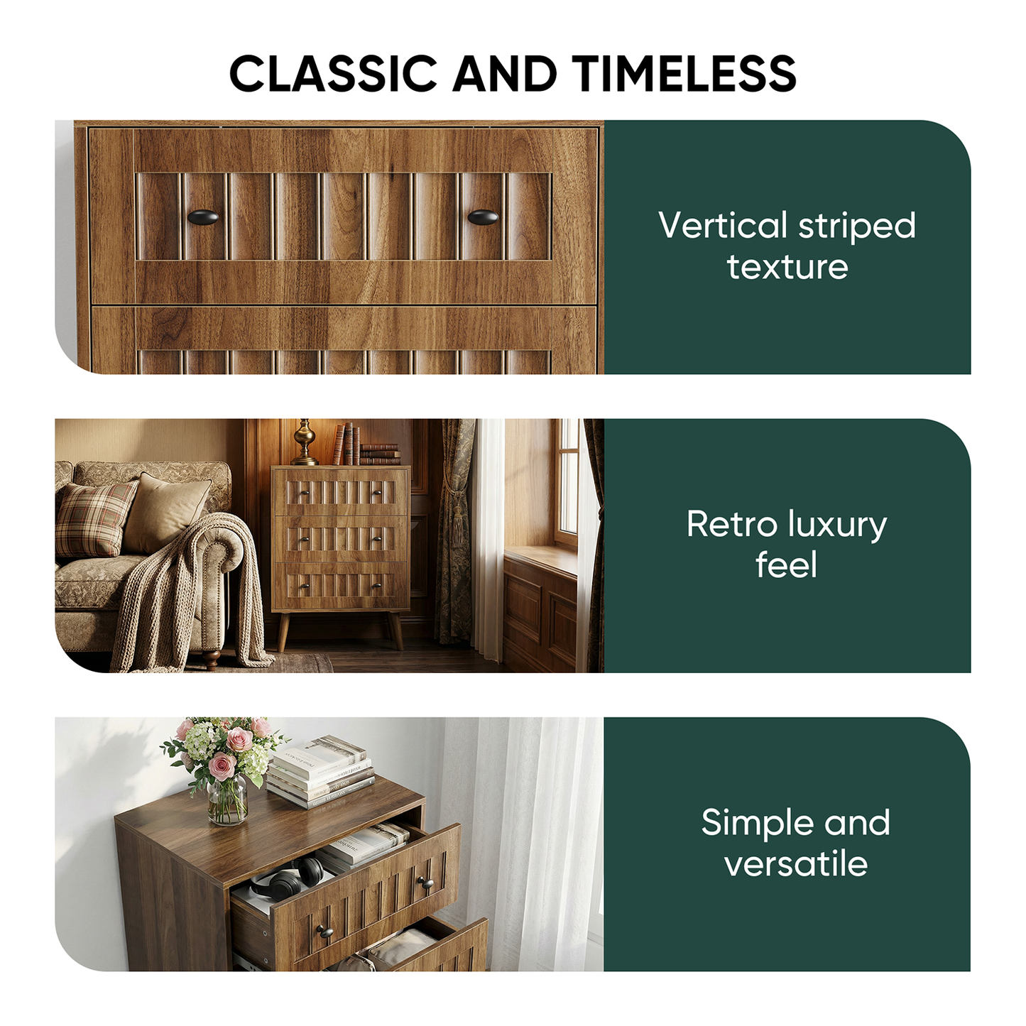 Semiocthome Modern 3 Drawer Dresser, Chest of Drawer for Bedroom,Wood Storage Dresser, Walnut