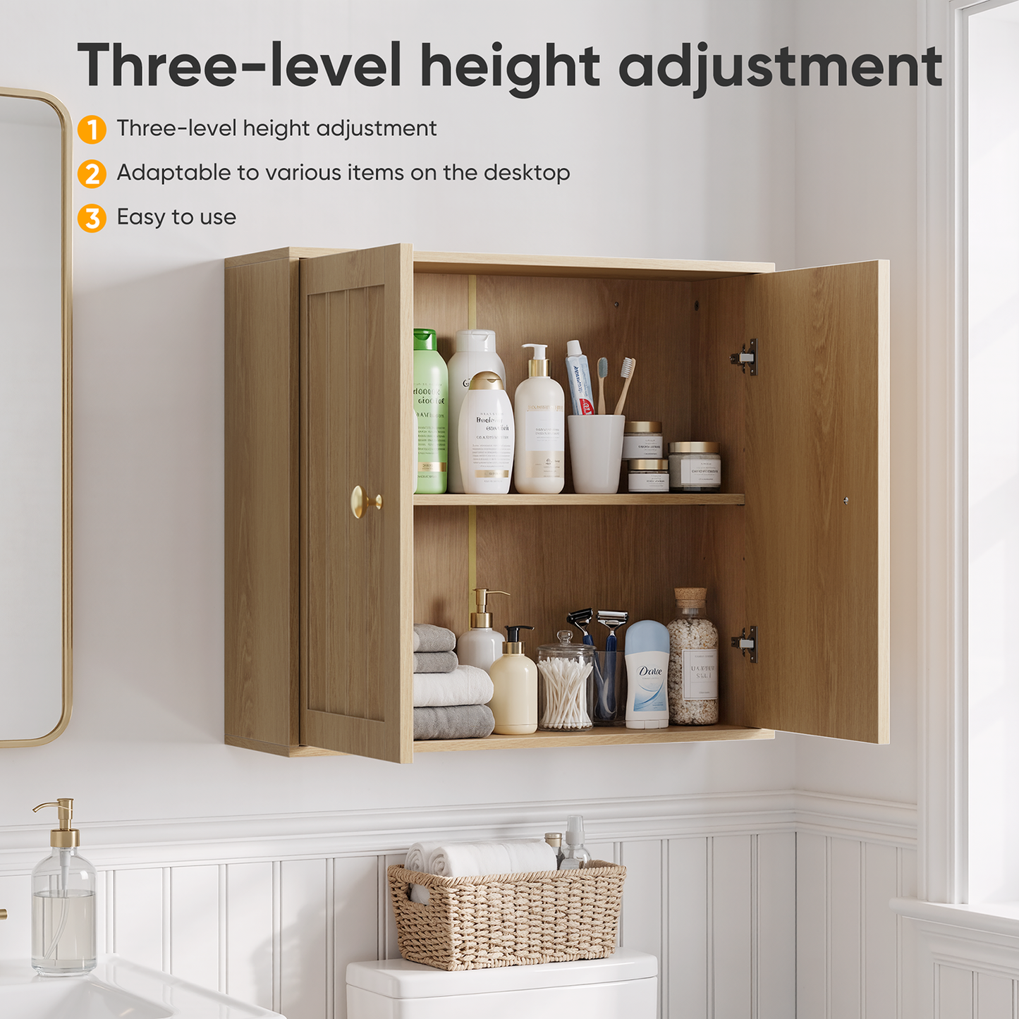 Semiocthome Bathroom Cabinet Wall Mount Medicine Cabinet Storage Organizer with Fluted Door, Oak