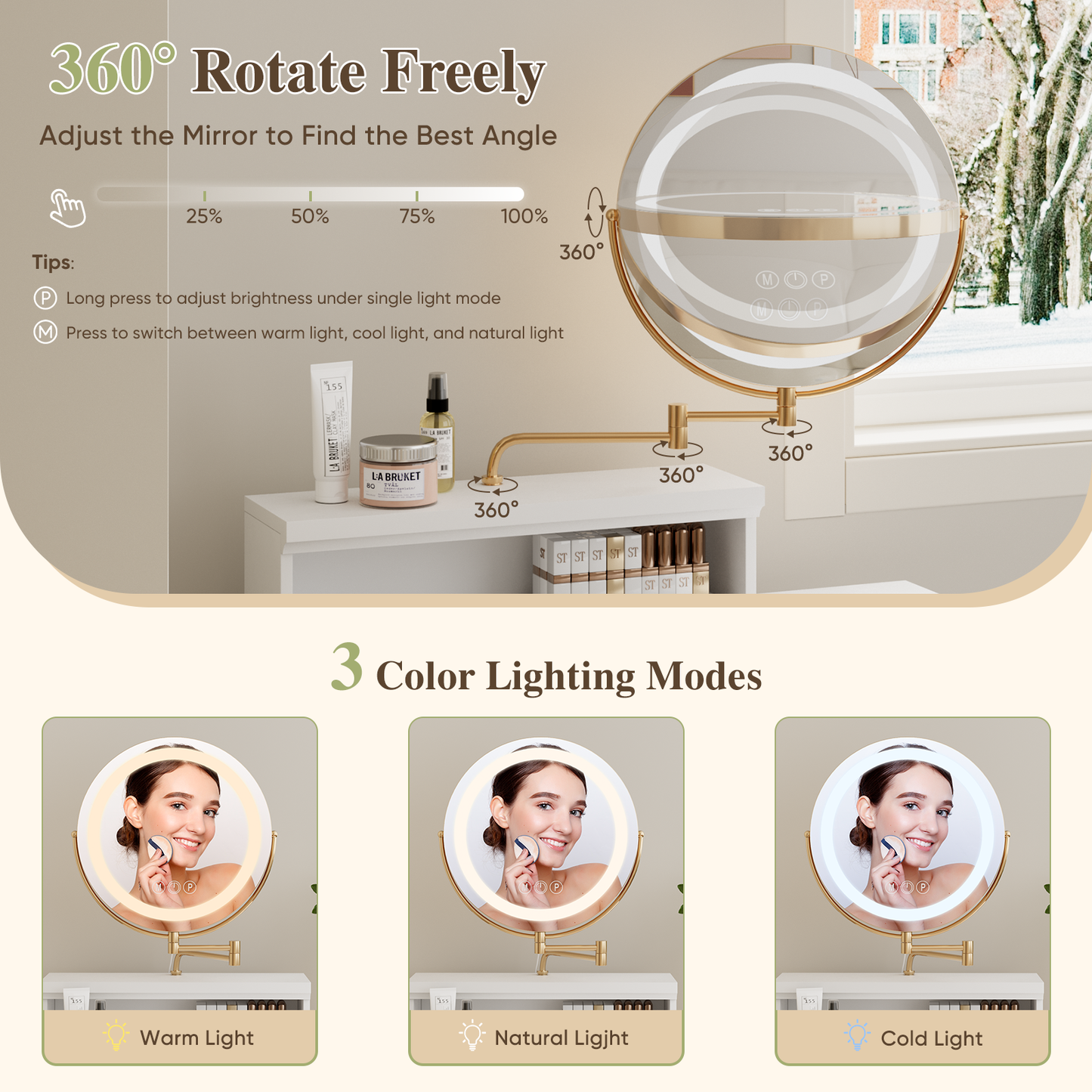 Smuxee 3 In 1 White Vanity Set with Mirror and Lights,Makeup Vanity with Drawer and Vanity Stool