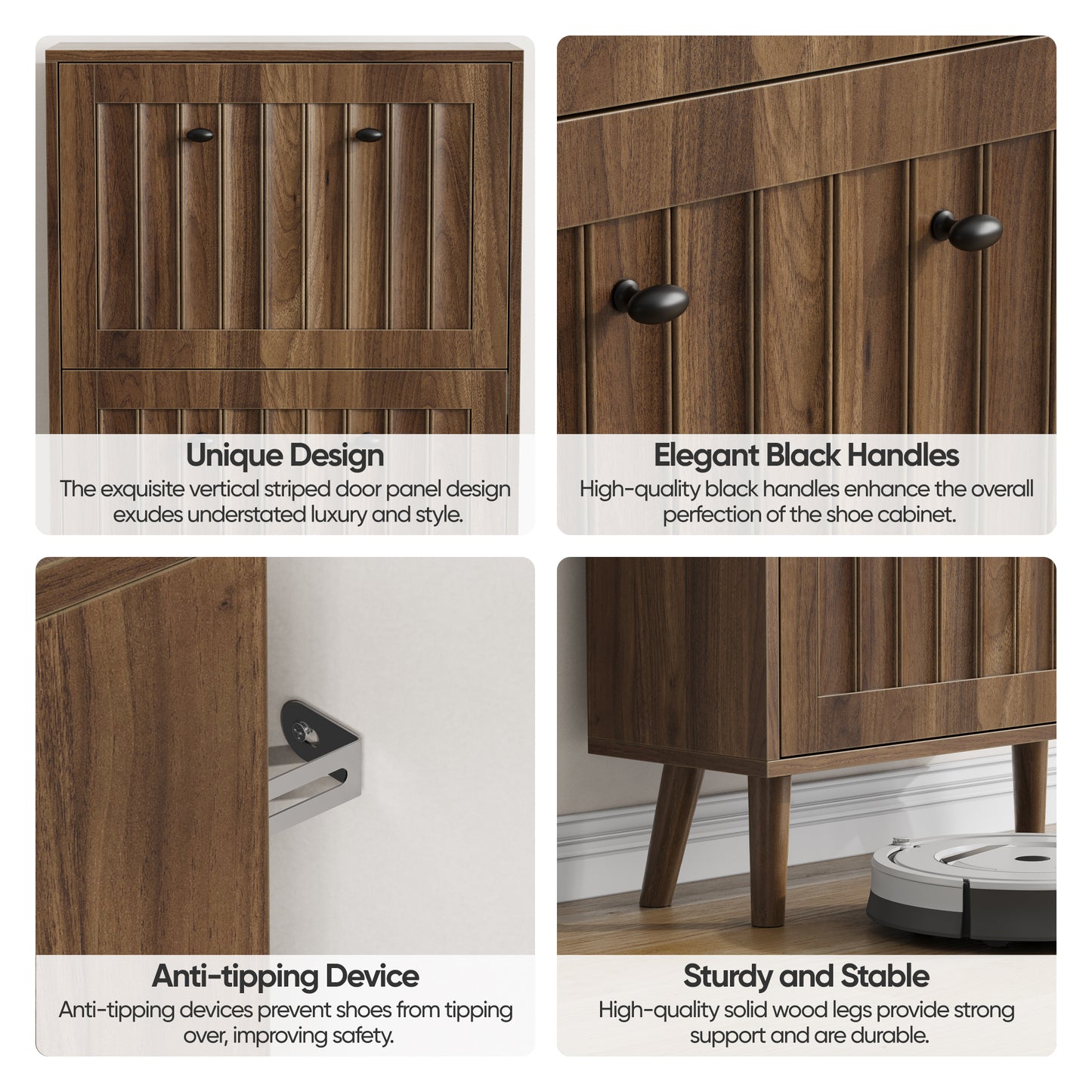 Semiocthome 23.6" Shoe Cabinet with 2 Flip Drawers, Farmhouse Shoe Rack for Entryway ,Walnut