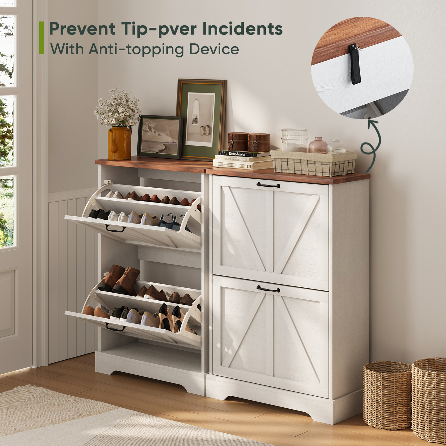 Smuxee Shoe Storage Cabinet Rack Organizer with 2 Flip Drawers,Shoe Rack for Entryway