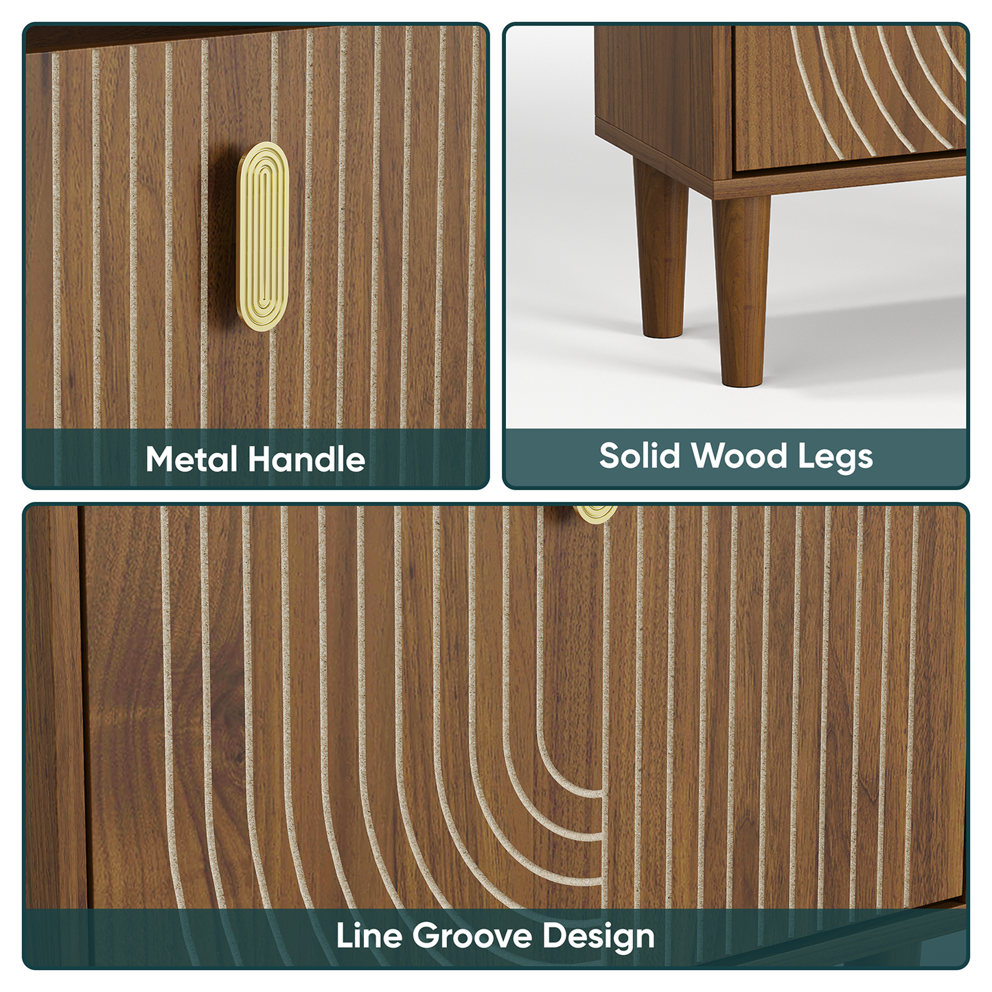 Semiocthome 23.6" Shoe Cabinet with 2 Flip Drawers and Line Groove Design, Entryway, Walnut