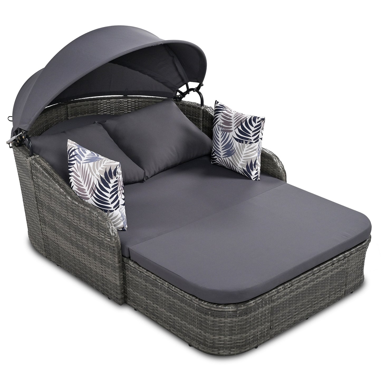 Algherohein PE Rattan Outdoor Daybed with Adjustable Canopy and Cushions,Patio Couch Bed
