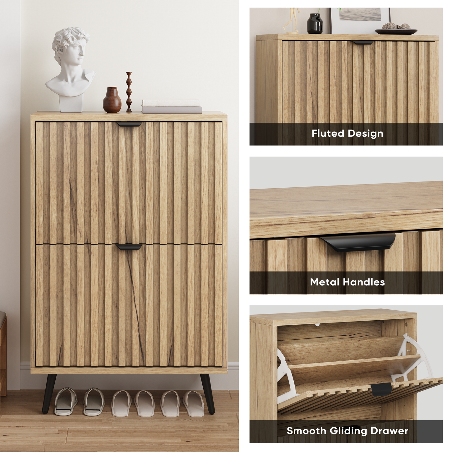 Algherohein Slim Shoe Storage Cabinet with Flip-Down Drawers,Freestanding Shoe Organizer for Entryway