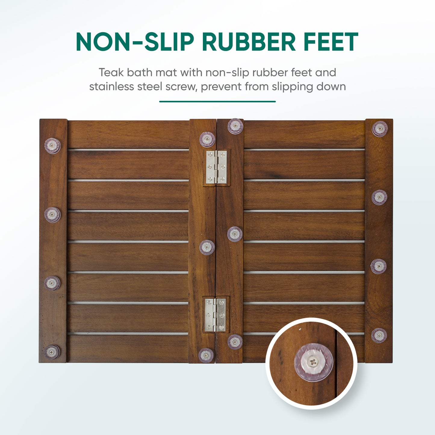 Smuxee Foldable Teak Wood Bath Mat,Non Slip Bathtub Mat 23.2in*16.2in,Indoor and Outdoor Use