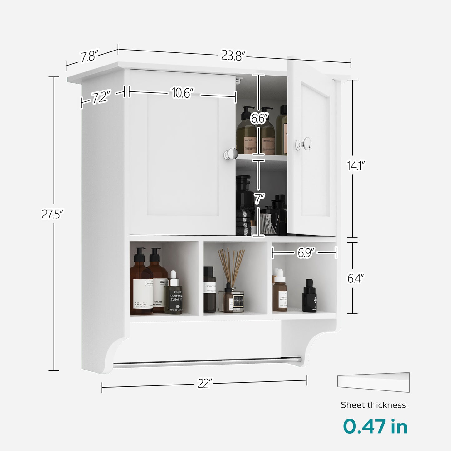 Smuxee Bathroom Storage Cabinet Organizer with Adjustable Shelf and Towel Bar