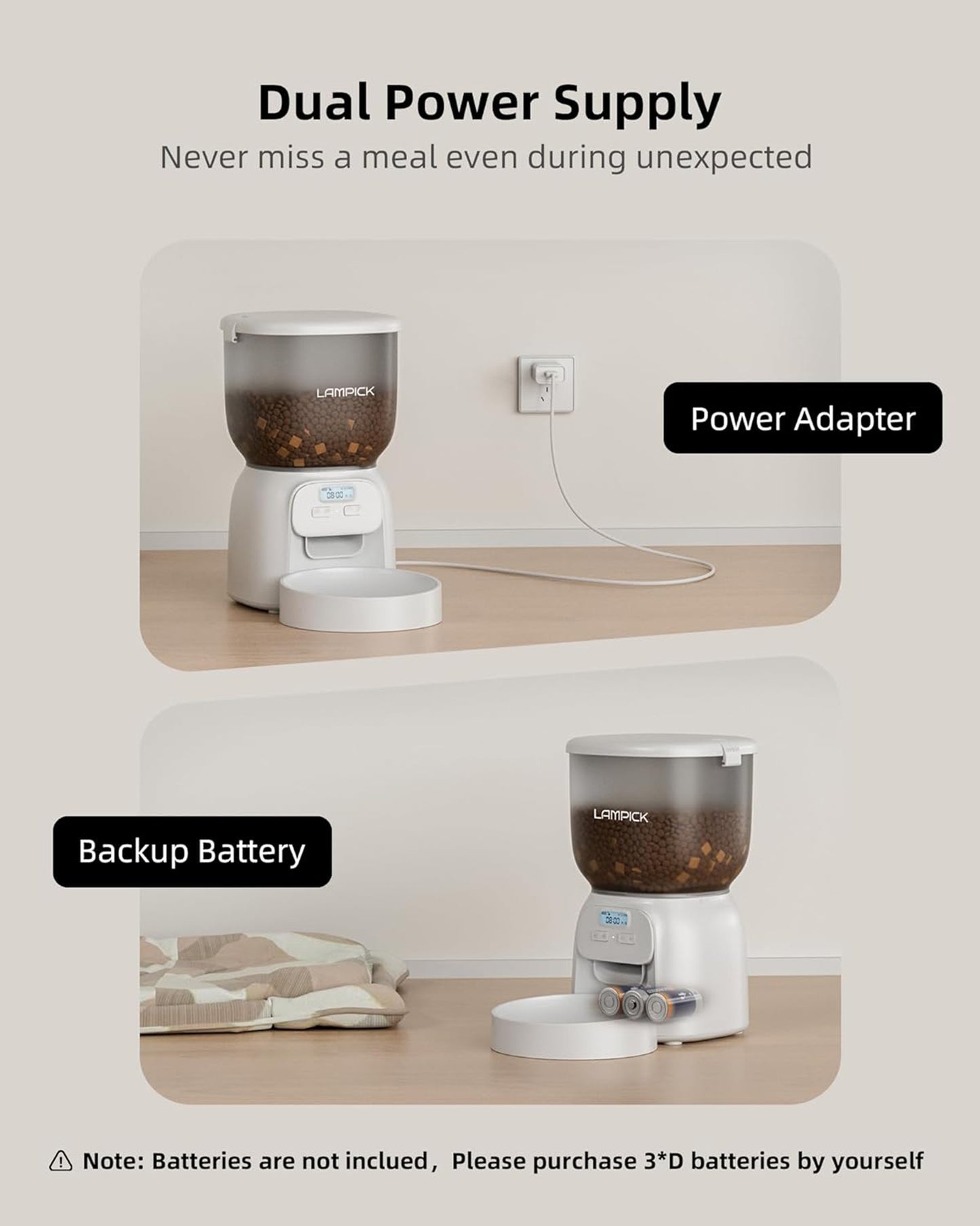 Smart FENDEE 4L Automatic Cat Feeder Detachable Pet Food Dispenser for Dry Food up to 15 Portions