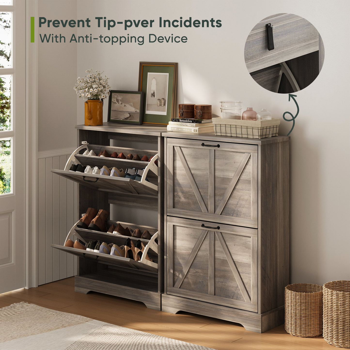 Smuxee Shoe Storage Cabinet Rack Organizer with 2 Flip Drawers,Shoe Rack for Entryway