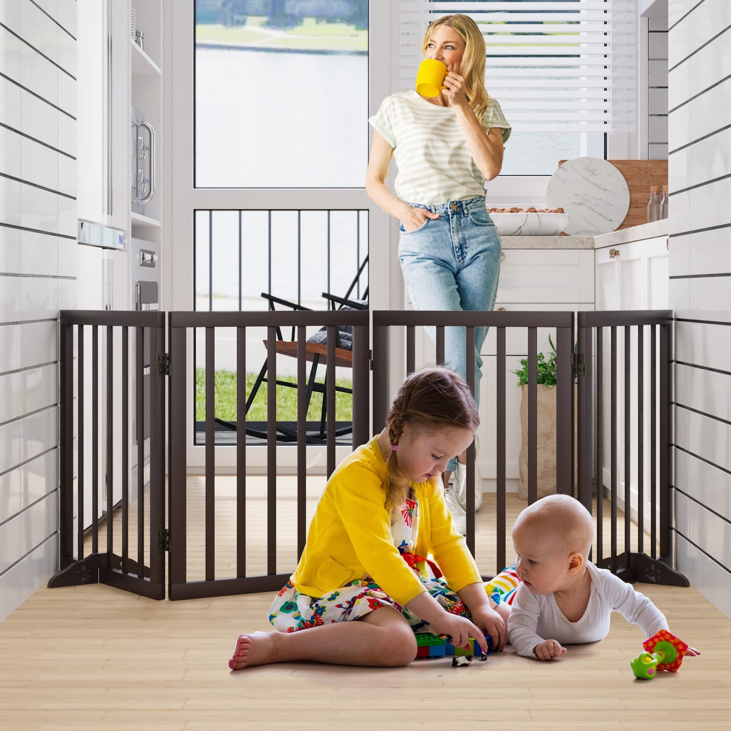 Semiocthome Ultra Wide Foldable Pet Gate for Doorway,Freestanding Dog Gates for Stairs