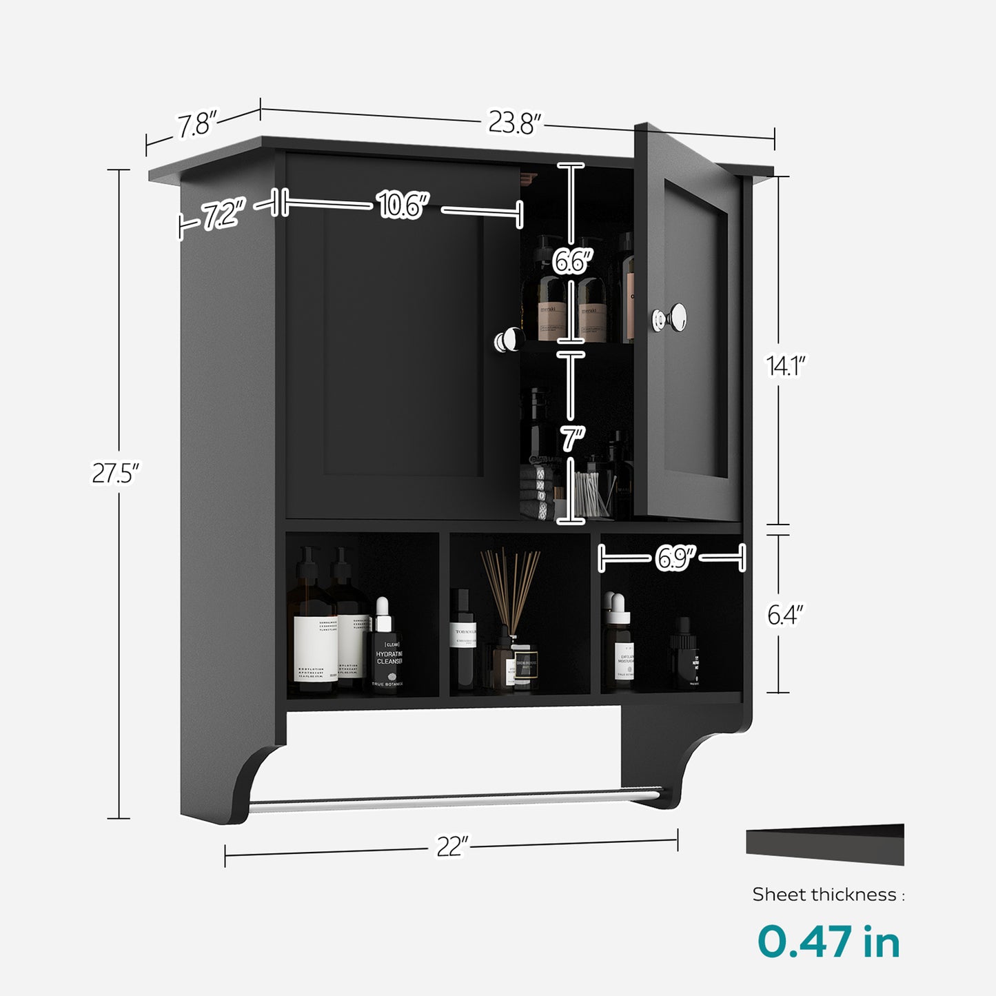 Smuxee Bathroom Storage Cabinet Organizer with Adjustable Shelf and Towel Bar