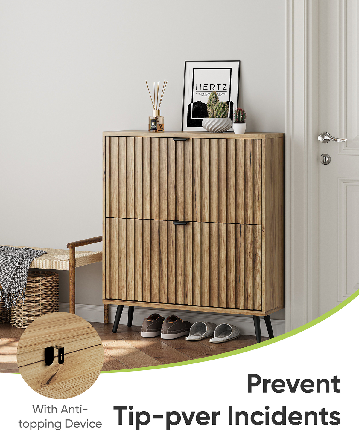 Smart FENDEE Shoe Cabinet with 2 Flip Drawers Freestanding Shoe Storage Cabinet, Entryway, Natural