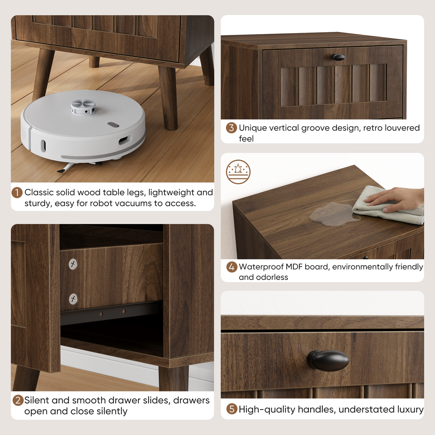 Semiocthome Nightstand Set of 2, bedside table with 2 Drawers, end tables for bedroom, Walnut