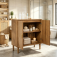 Smuxee Modern Wooden Bathroom Storage Cabinet with Carved Doors & Shelves, Freestanding Bathroom Storage Organizer,Walnut