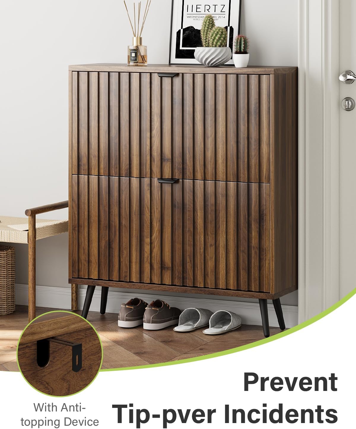 Smart FENDEE Shoe Cabinet with 2 Flip Drawers Freestanding Shoe Storage Cabinet for Entryway