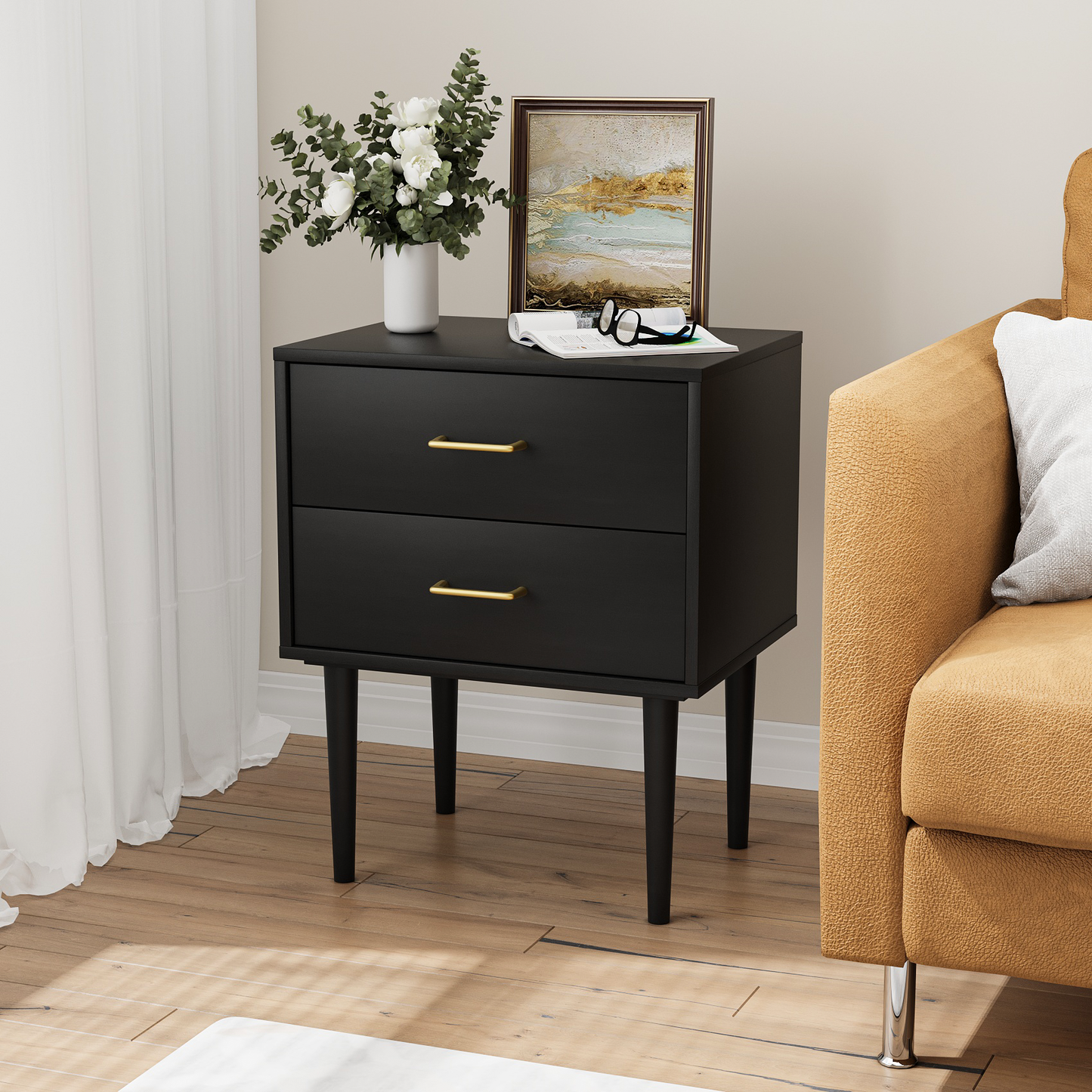 Semiocthome Nightstand with 2 Drawers, Bedside Table for Bedroom, End Tables for Living Room, Black