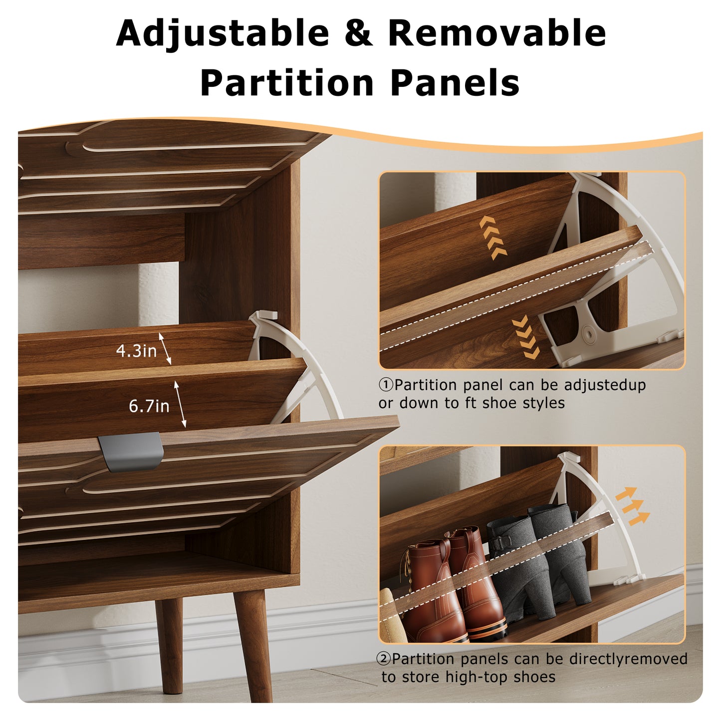 Semiocthome 23.6" Shoe Cabinet with 2 Flip Drawers Wood Shoe Organizer for Entryway, Walnut