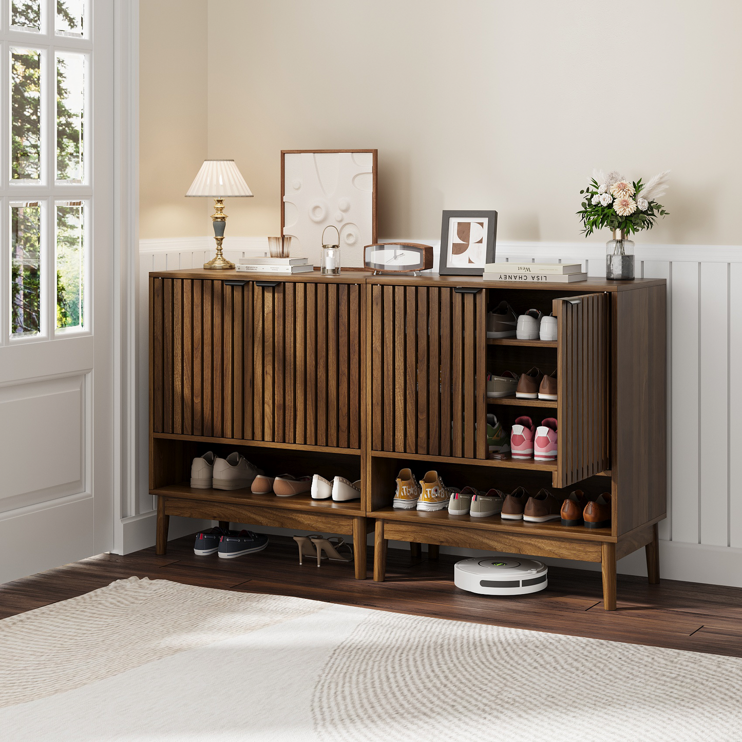 Algherohein Shoe Cabinet with Doors,7-Tier Shoe Storage Cabinet with with Adjustable Shelves,20-24 Pair Shoe Organizer for Entryway,Living Room,Front Door & Hallway,Oak