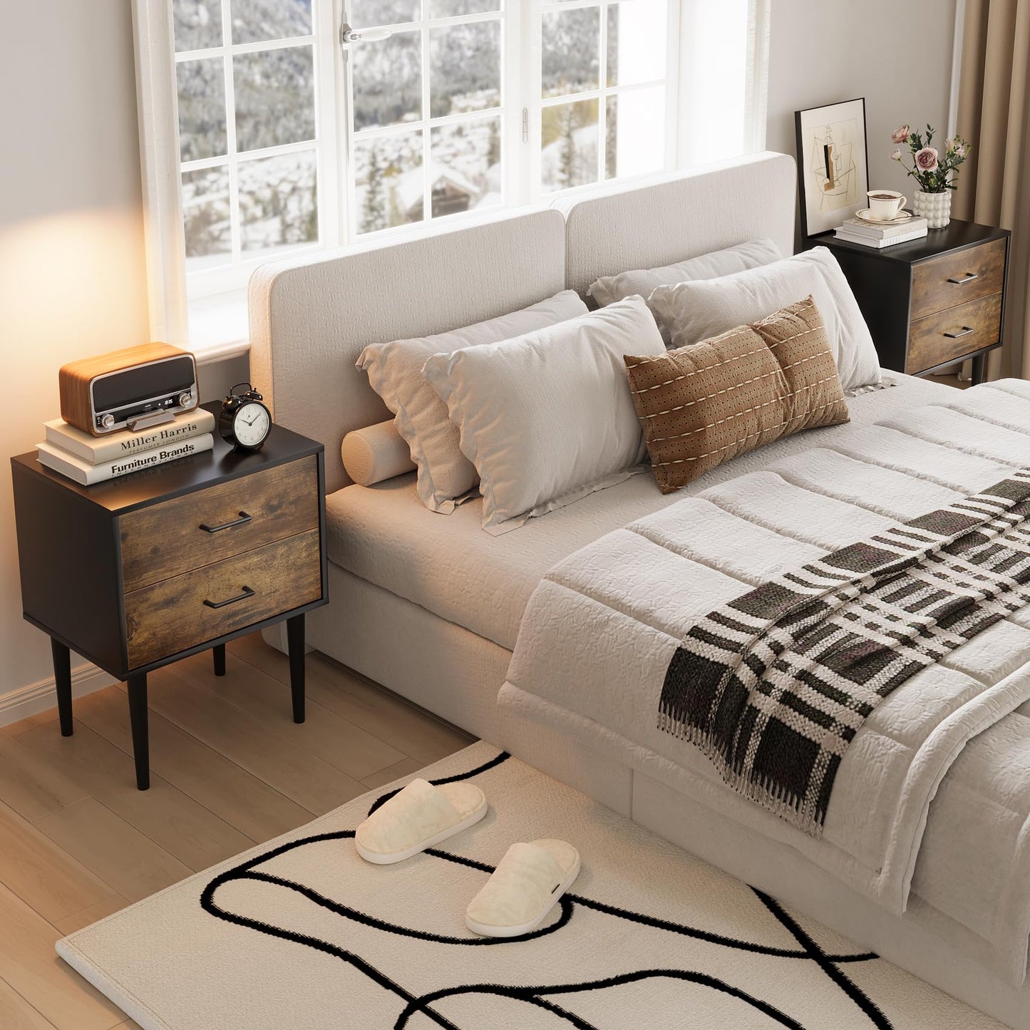 Algherohein Classic Morden Nightstand with 2 Drawers for Bedroom
