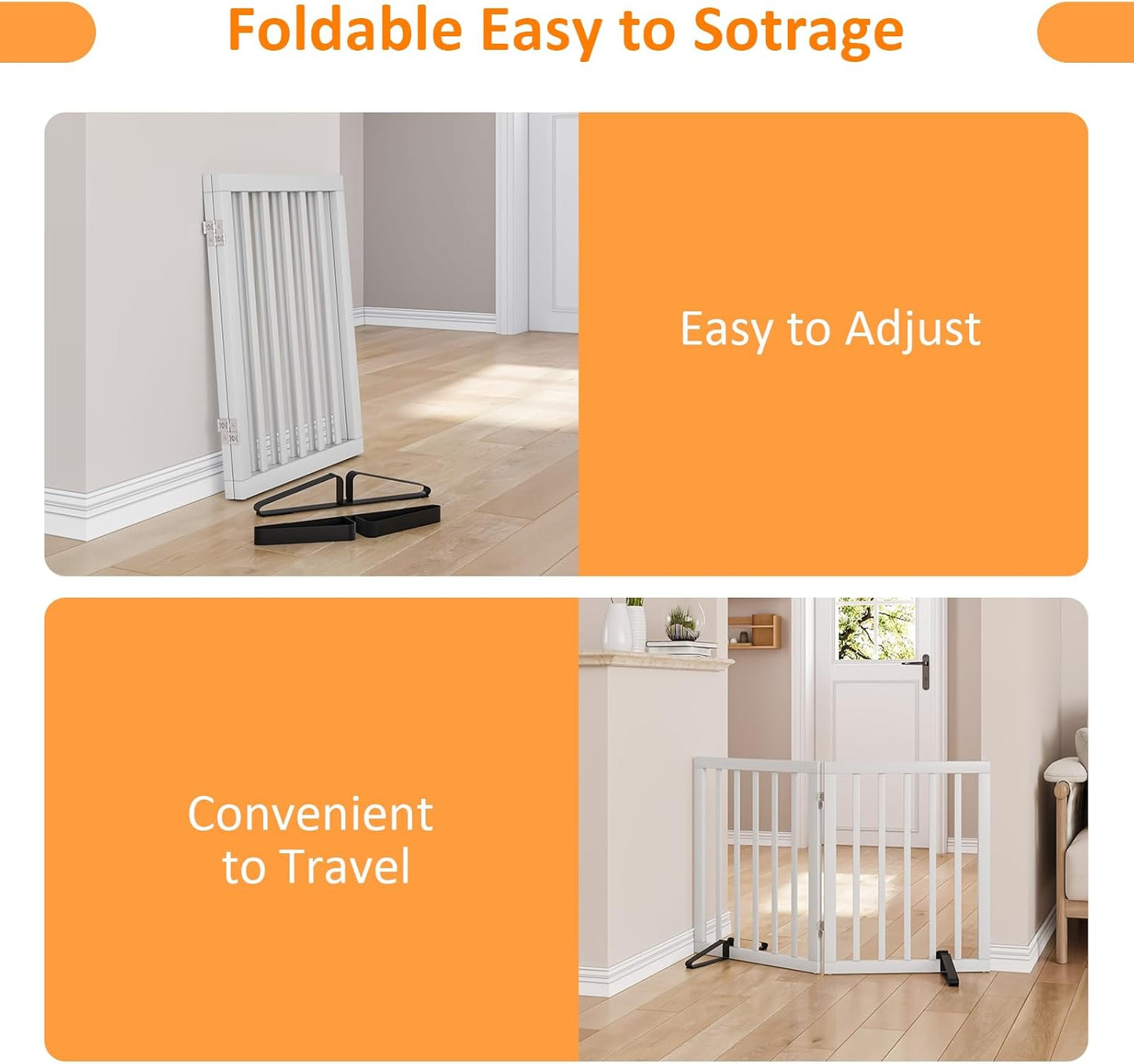 Smart FENDEE Bamboo Dog Gates for Doorways Freestanding Pet Gate, 2 Support Feet, 24"H, White