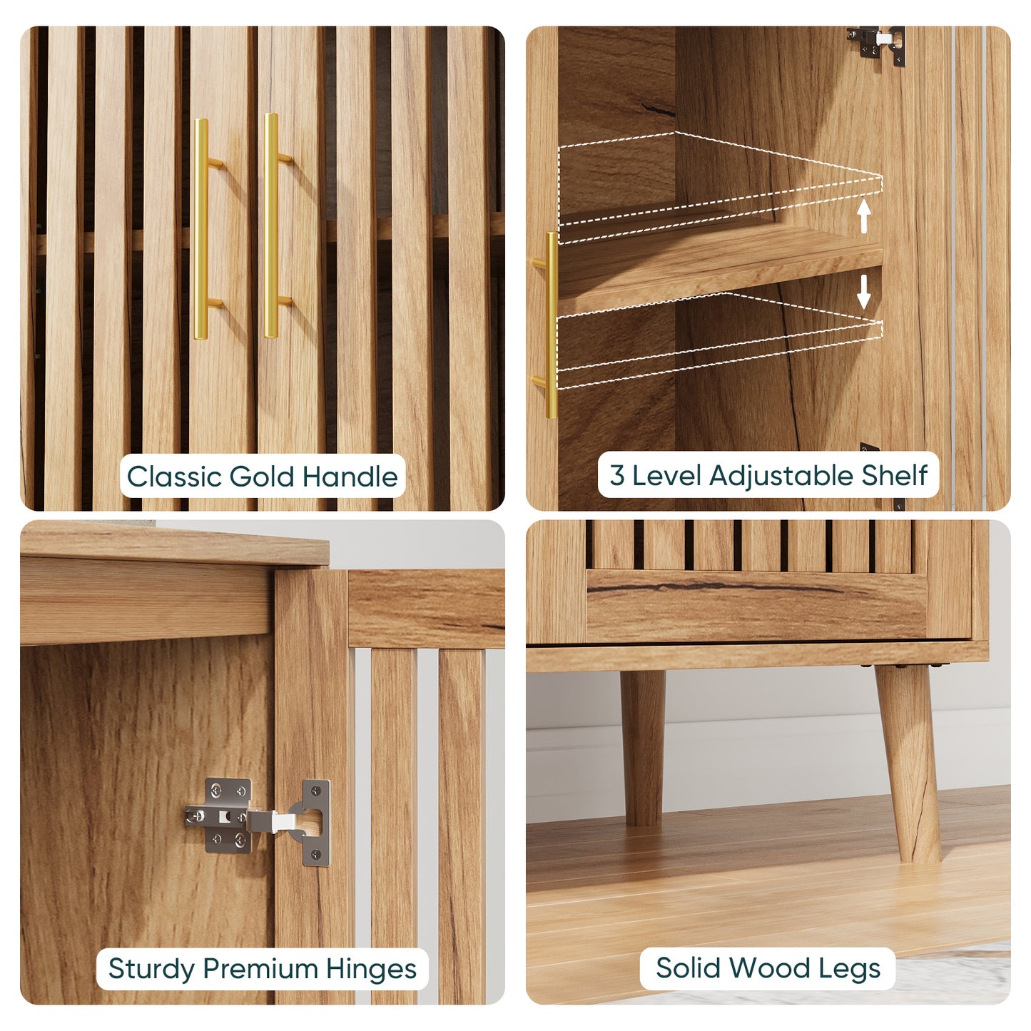 Semiocthome Sideboards and Buffets with 4 Doors and Adjustable Shelve,Coffee Bar for Kitchen, Natural