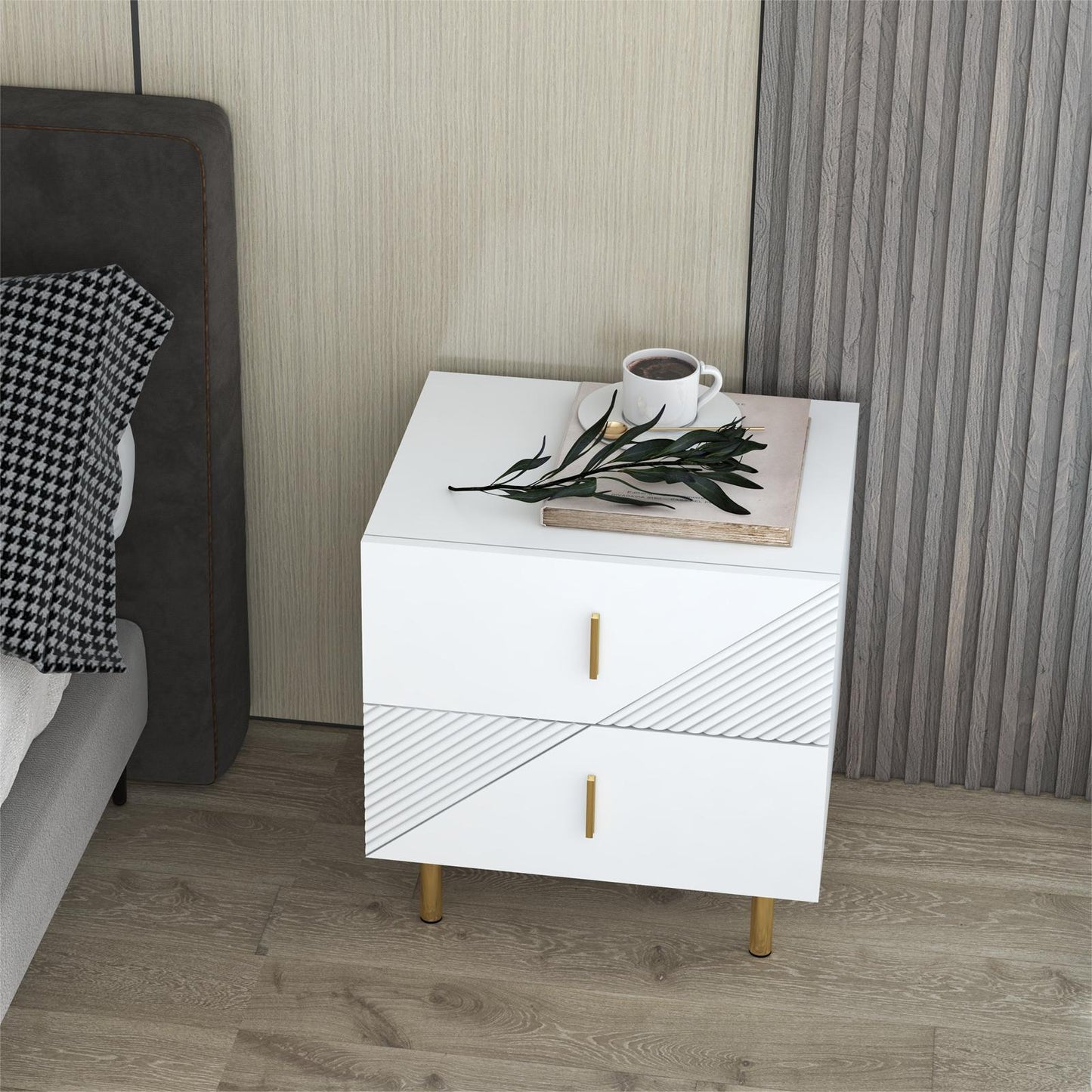 Smuxee Wood Modern 2-Drawers Nightstands Table,Bedside Table End Table for Bedroom