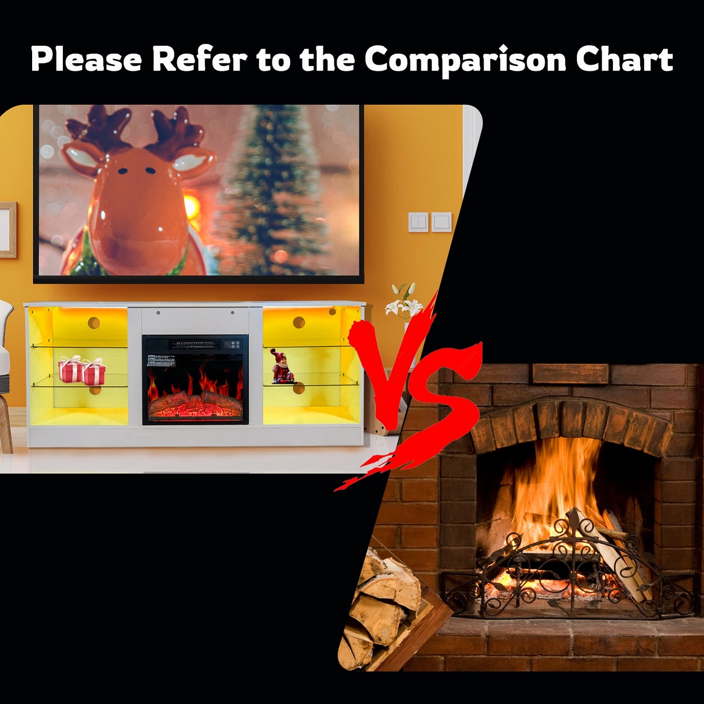 Algherohein Fireplace TV Stand for 65 inch TV,57.8in L Electric Fireplace Entertainment Center