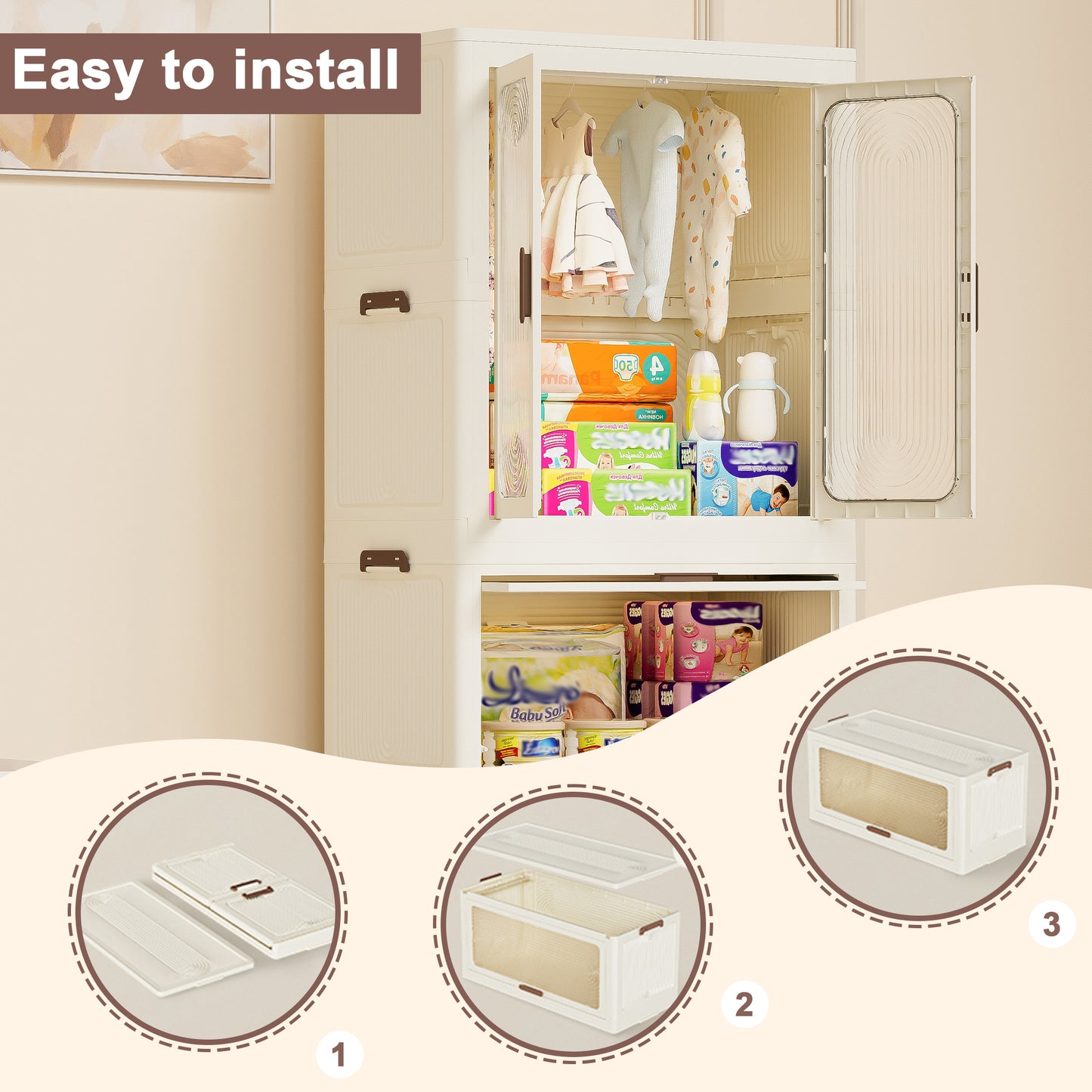 Algherohein Foldable Wardrobe Closet with 10 Clothes Rack and Rod,Closet Organizers and Storage