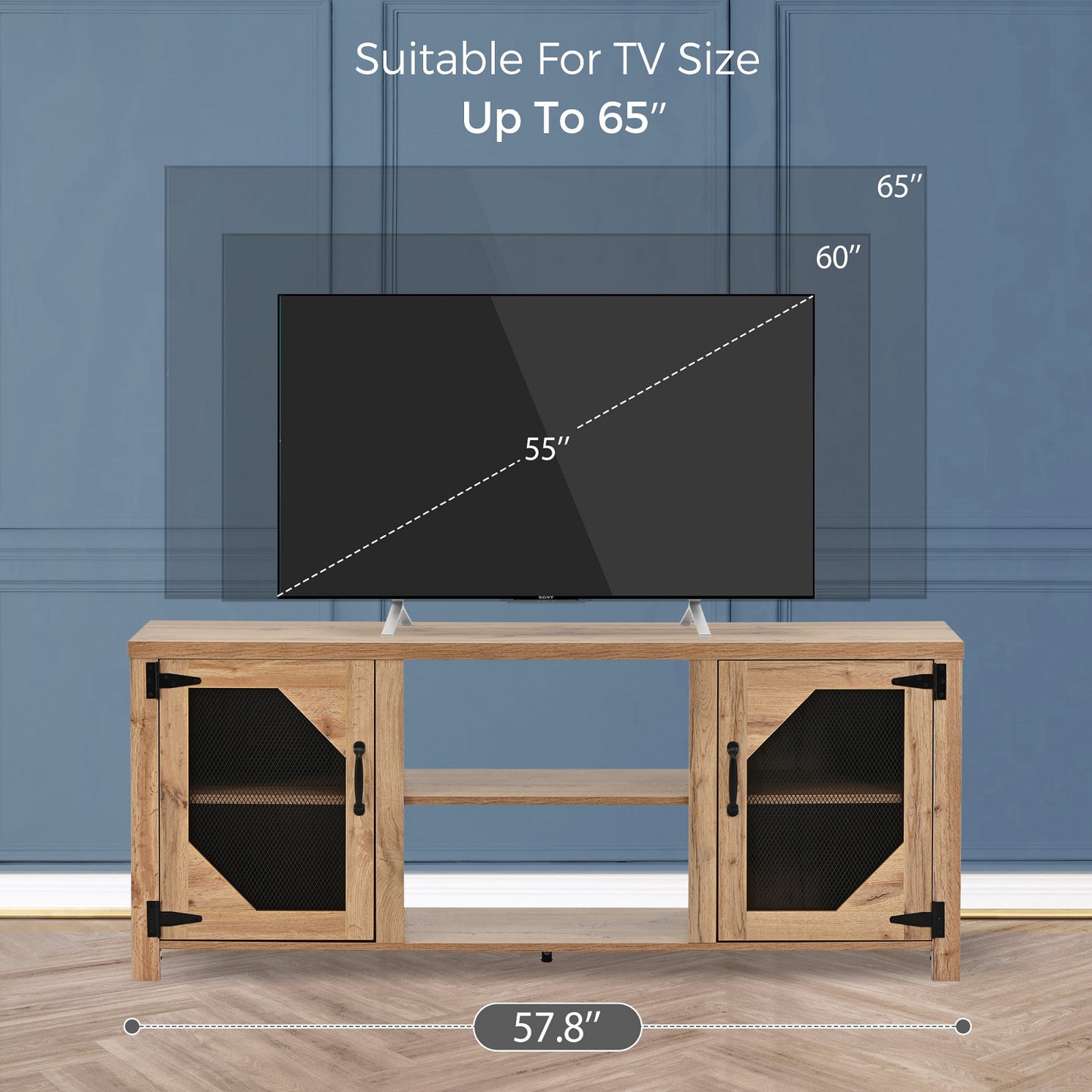 Algherohein Large Storage Wood TV Stands Console for 65'' TV,Entertainment Center for TVs,57.8in L