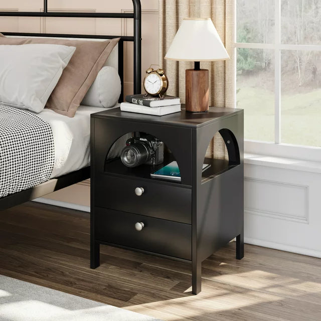 Semiocthome Modern Nightstand with 2 Drawer,Bedside Table ,Black