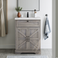 24" Bathroom Vanity with Ceramic Sink, Freestanding Bathroom Storage Cabinet with Barn Door and Flip-Down Drawer, Grey