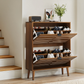Semiocthome Shoe Cabinet with 2 Flip Drawers, Wood Shoe Organizer for Entryway, Walnut