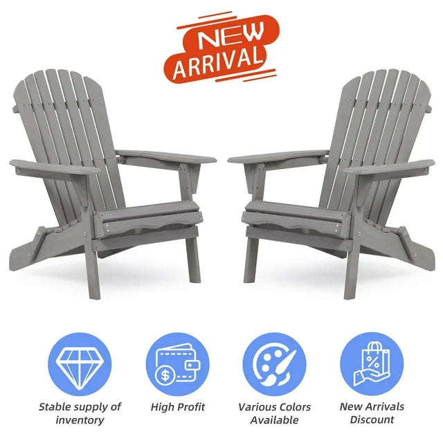 Smuxee Folding Adirondack Chair Sets of 2, Wood Chair for Outdoor Patio