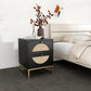 Smart FENDEE Wood Nightstand with 2 Rattan Drawers Bedside Table for Adult, Bedroom