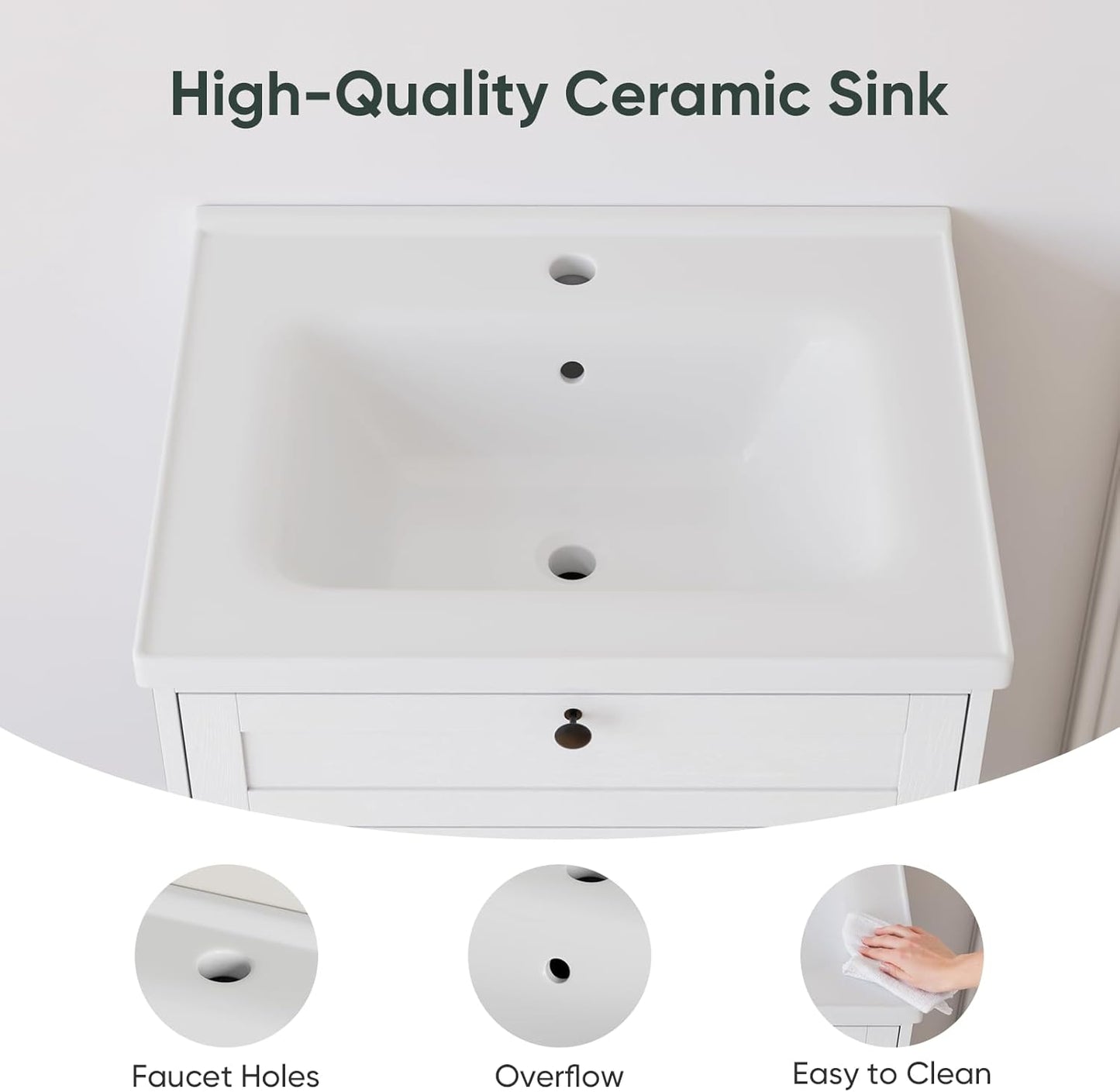 Smart FENDEE 23.62" Bathroom Vanity with Sink, Storage Cabinet with Barn Door & Drawer, White
