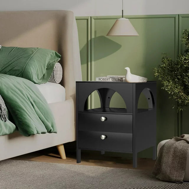Semiocthome Modern Nightstand with 2 Drawer,Bedside Table ,Black