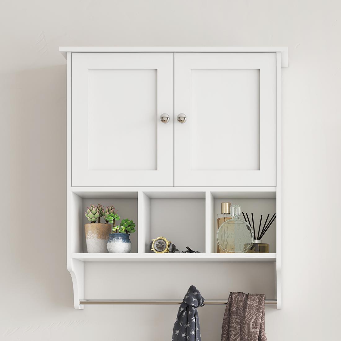 Smuxee Bathroom Storage Cabinet Organizer with Adjustable Shelf and Towel Bar