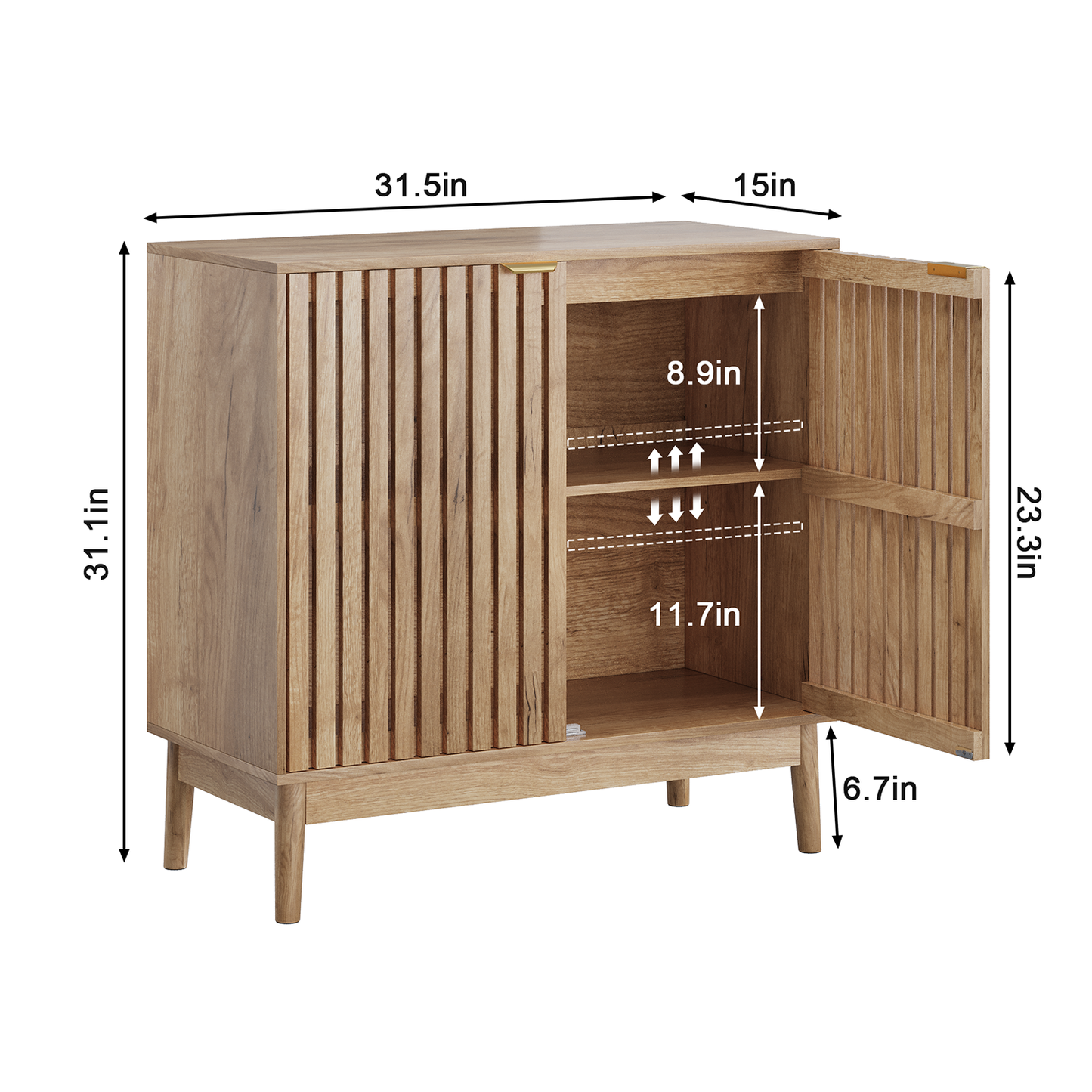 Semiocthome 31.5” Buffet Cabinet with 2 Slatted Doors and Adjustable Shelf for Kitchen, Natural