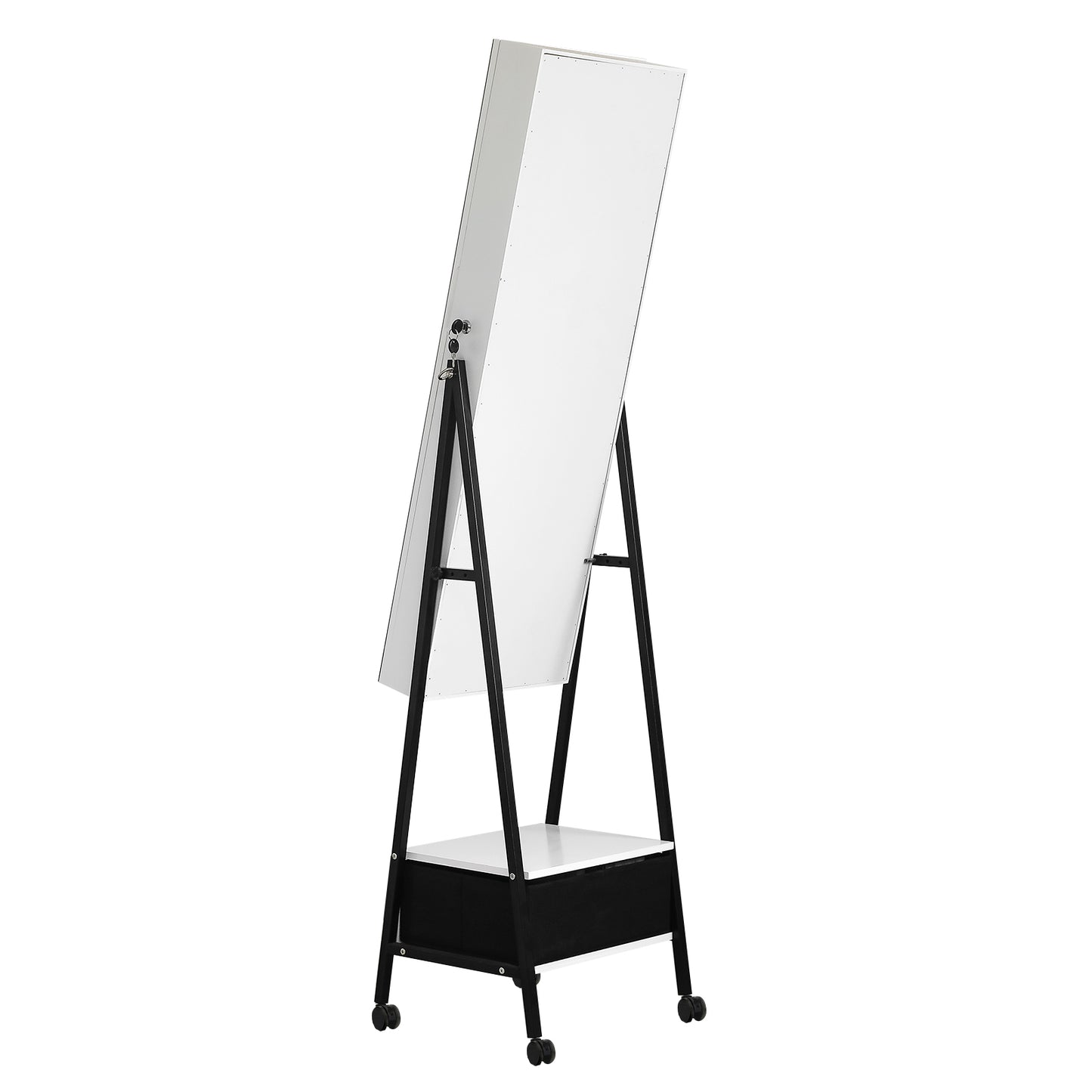 Smart FENDEE Wood Freestanding Jewelry Armoire Cabinet with Lights and Movable Wheel for Adult