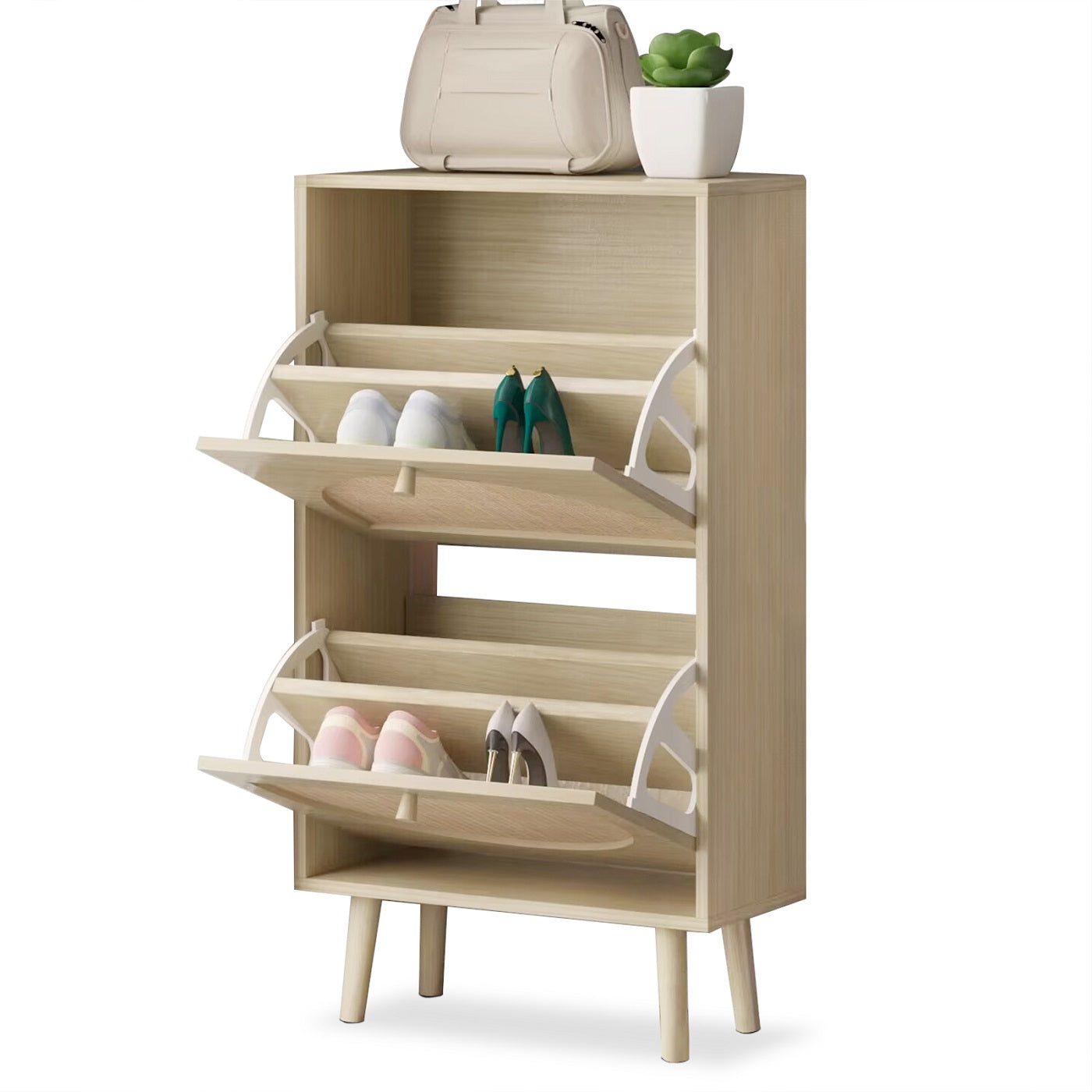 Algherohein Rattan Shoe Storage Cabinet, Shoe Rack Cabinet for Entryway,Natural