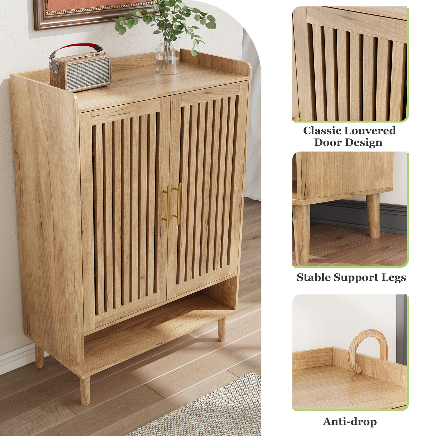 Smuxee Retro Shoe Storage Cabinet with 2 Door,Entryway Freestanding Wood Shoe Organizer for Shoes,Heels, Boots, Slippers,Walnut 31.5"W