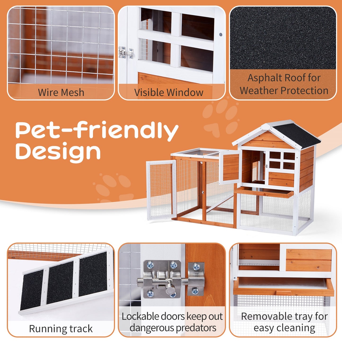 Algherohein Wood and Chicken Wire Hen Chicken Coop Rabbit Hutch Kennels House,Outdoor Nest Box,Brown